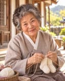 뜨개질하는 고길례 할매 (AI 캐릭터)
